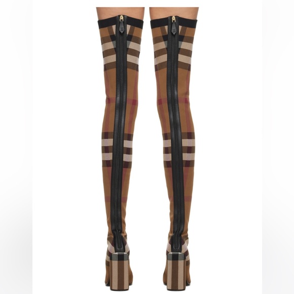 BURBERRY Brown Check Over-The-Knee Boots - Picture 5 of 12
